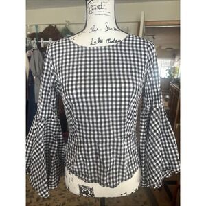 Boho Bell Sleeve Top Black White Gingham Cotton Nanette Lepore Size Small